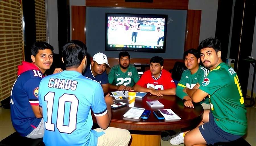 Indian NFL Rising Stars community meetup in Bangalore with players wearing team jerseys and enjoying a live screening